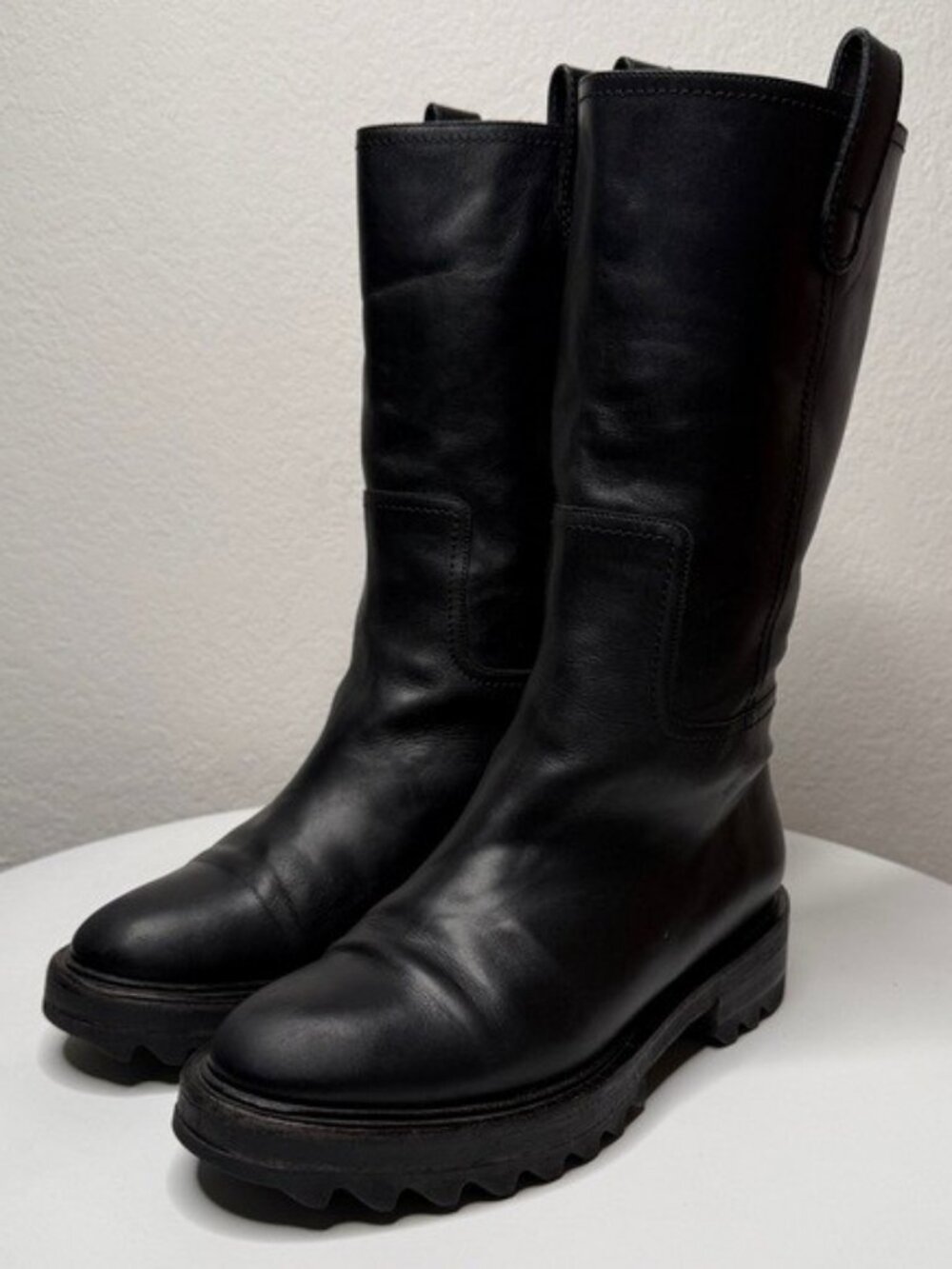 Tamara Mellon Easy Rider Black Leather Mid Calf Pull On Boots Size 6